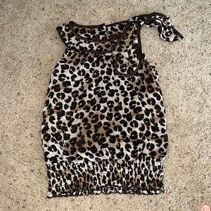 Bwear lightweight Cream and Brown leopard Spotted Smocked Tank Top